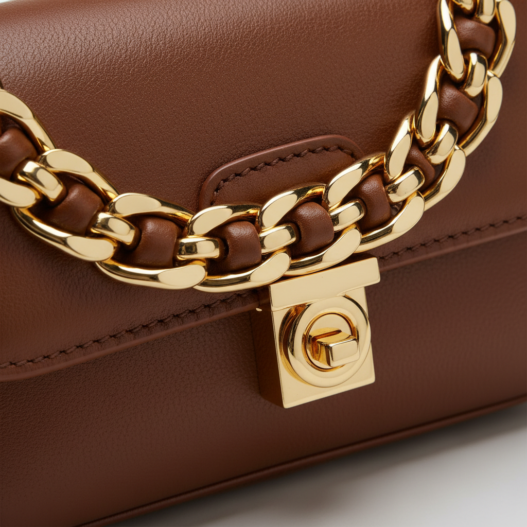 Chain Strap Mini Bag in Burnt Walnut Brown – Chain & Hardware Detail