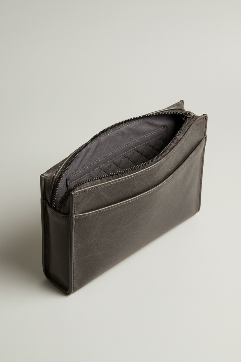 Metropolitan Slim iPad Bag in Volcanic Ash Charcoal Rugged Premium Leather – Interior View