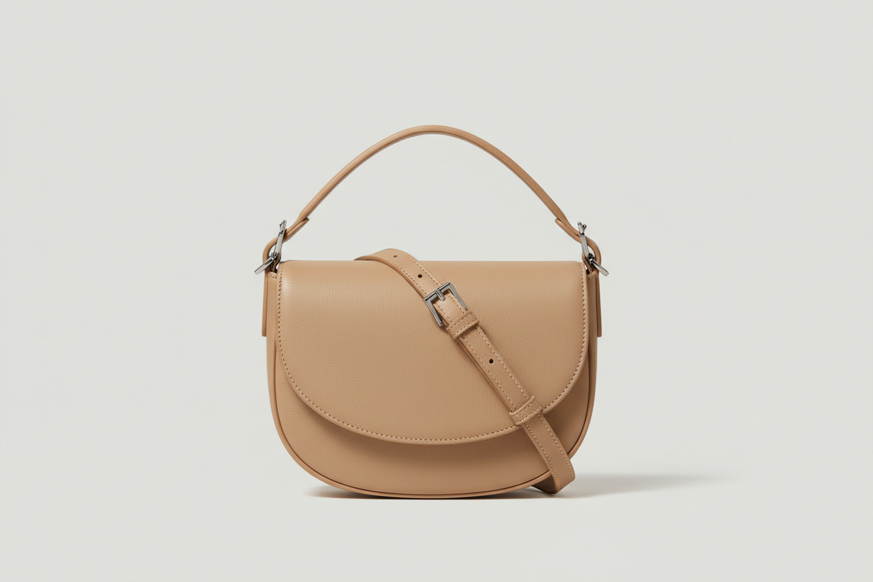Soft Curve Shoulder Bag in Soft Beige, front view