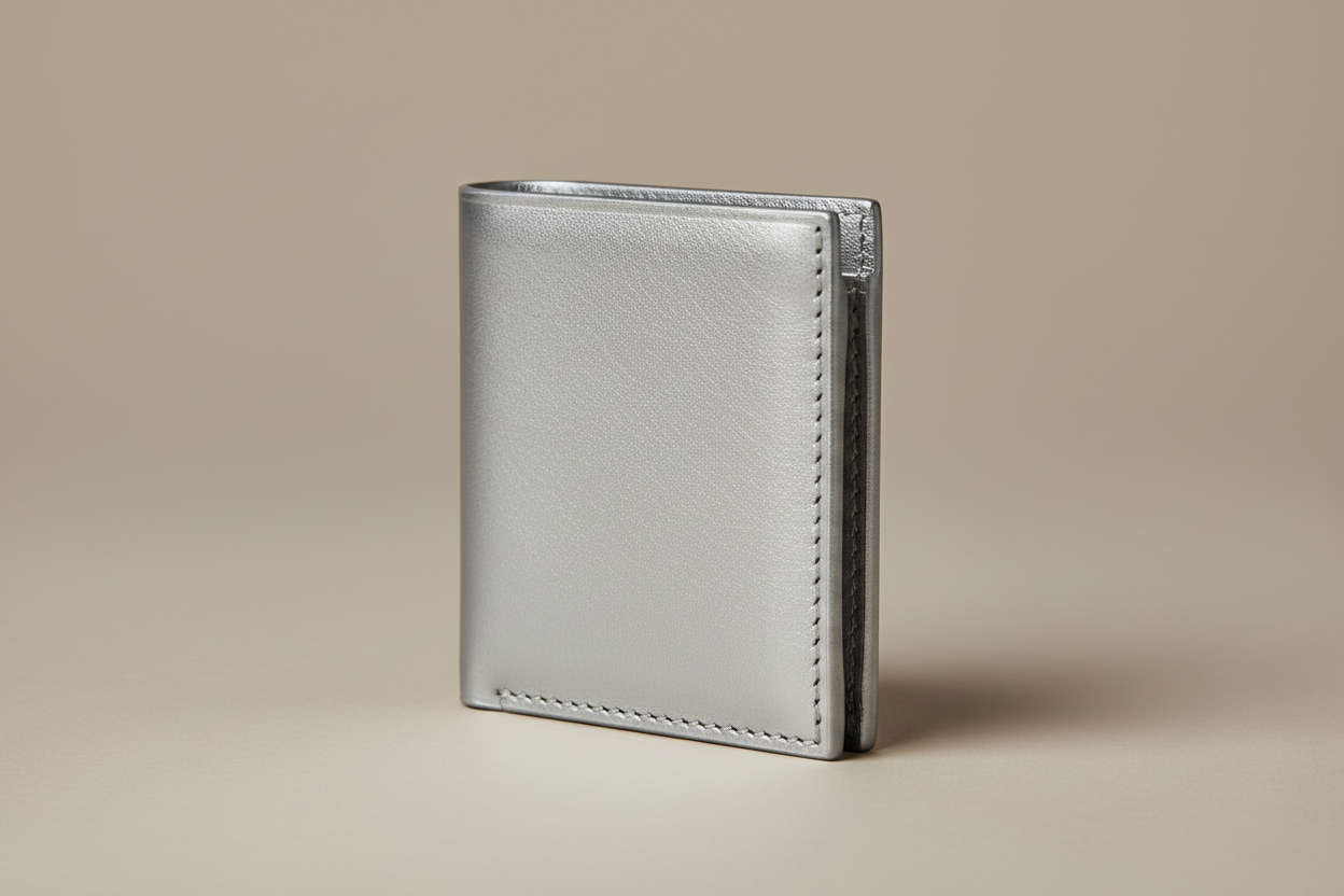 Minimal Card Wallet in Silver, side angle view