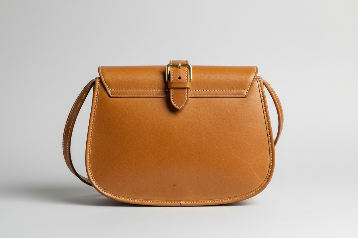 Soft Vintage Shoulder Bag in Warm Caramel, back view