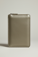 Contemporary Tech Sleeve Pochette in Silver Moss Taupe Premium Structured Leather – Front View