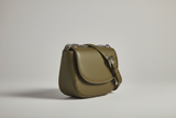 Soft Curve Shoulder Bag in Olive Green, side angle view
