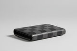 Premium Leather Wallet in Checkered, side angle view