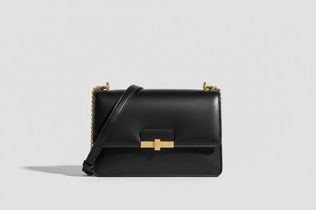 Minimal Luxe Shoulder Bag in Matte Black, front view