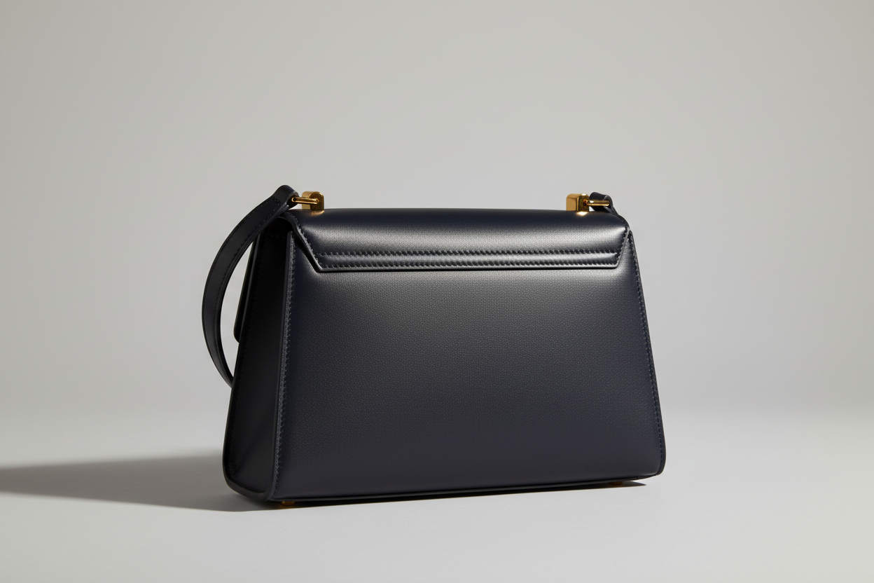 Sculpted Designer Shoulder Bag in Midnight Navy, back view