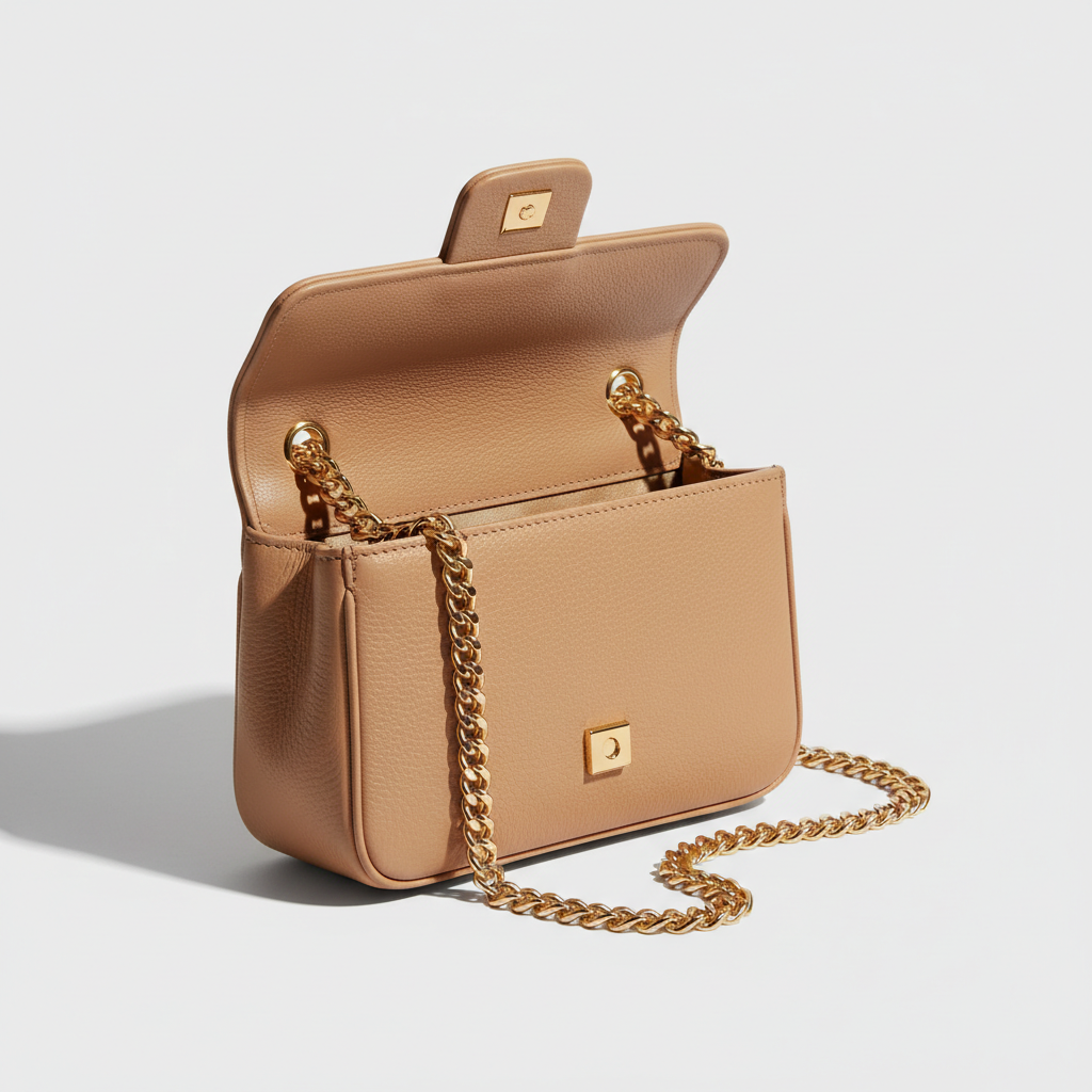 Chain Strap Mini Bag in Desert Champagne Nude – Interior View