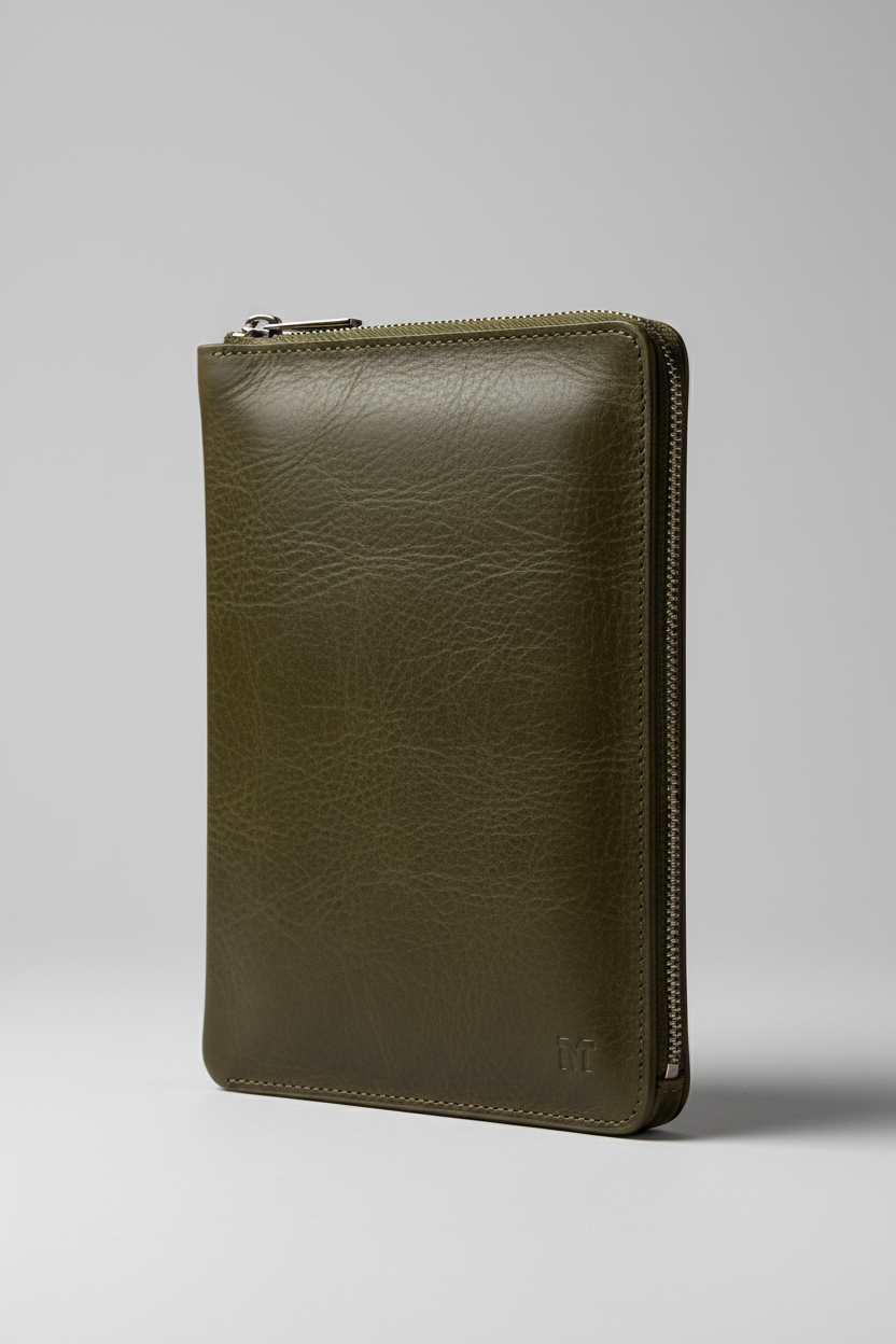 Executive iPad Pochette in Forest Timber Olive Heritage Grain Leather – Front View