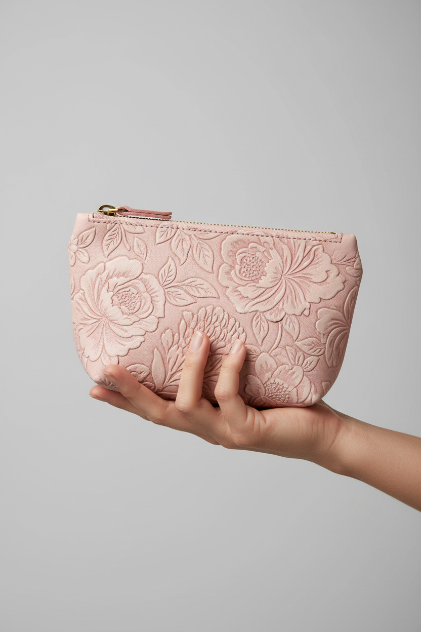 Hand holding Signature Utility Pouch in Floral and Pink