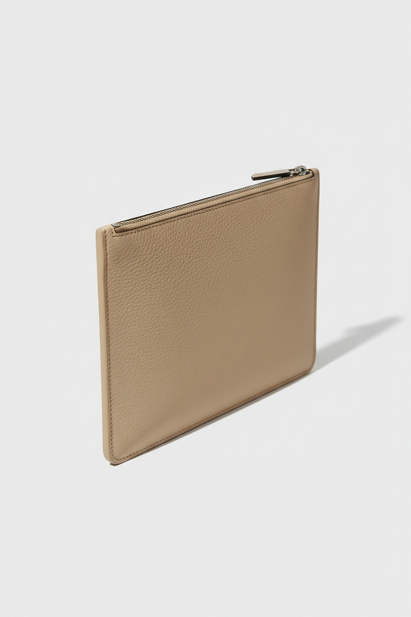 Executive iPad Pochette in Stone Ridge Beige Refined Crossgrain Leather – Angled View