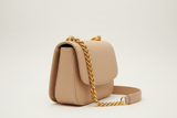 Elegant Chain Shoulder Bag in Champagne Beige, side angle view