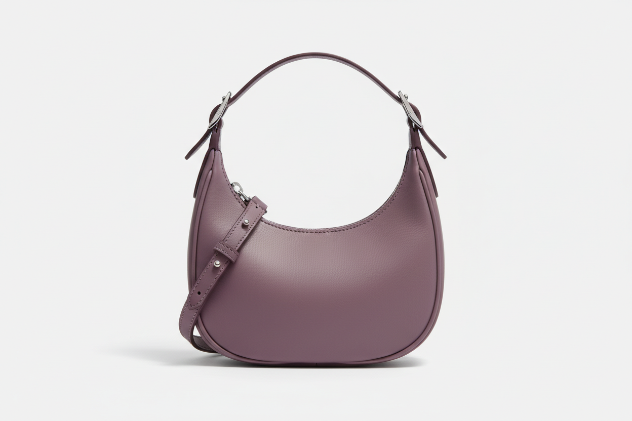 Curved Mini Shoulder Bag in Muted Lavender, front view