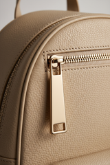 Urban Luxe Women's Backpack in Vanilla Stone Beige Premium Pebbled Leather – Leather & Zipper Detail