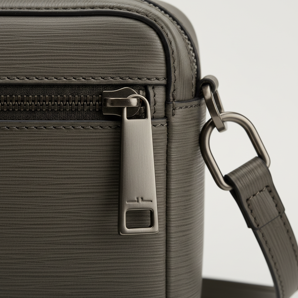 Urban Professional Crossbody Bag in Shadow Iron Grey Brushed Grain Leather – Hardware Detail