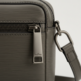 Urban Professional Crossbody Bag in Shadow Iron Grey Brushed Grain Leather – Hardware Detail
