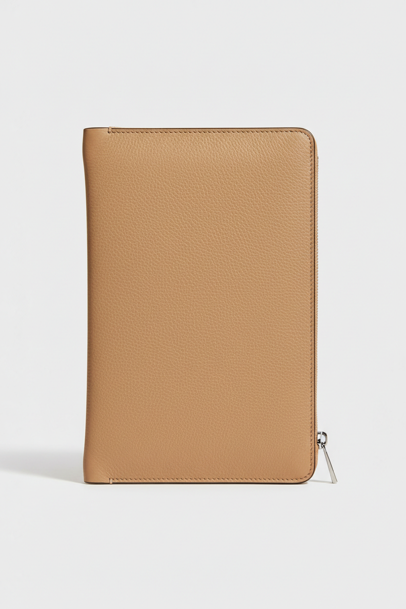 Executive iPad Pochette in Stone Ridge Beige Refined Crossgrain Leather – Front View