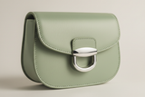 Curved Mini Shoulder Bag in Soft Pistachio, silver hardware and leather close-up
