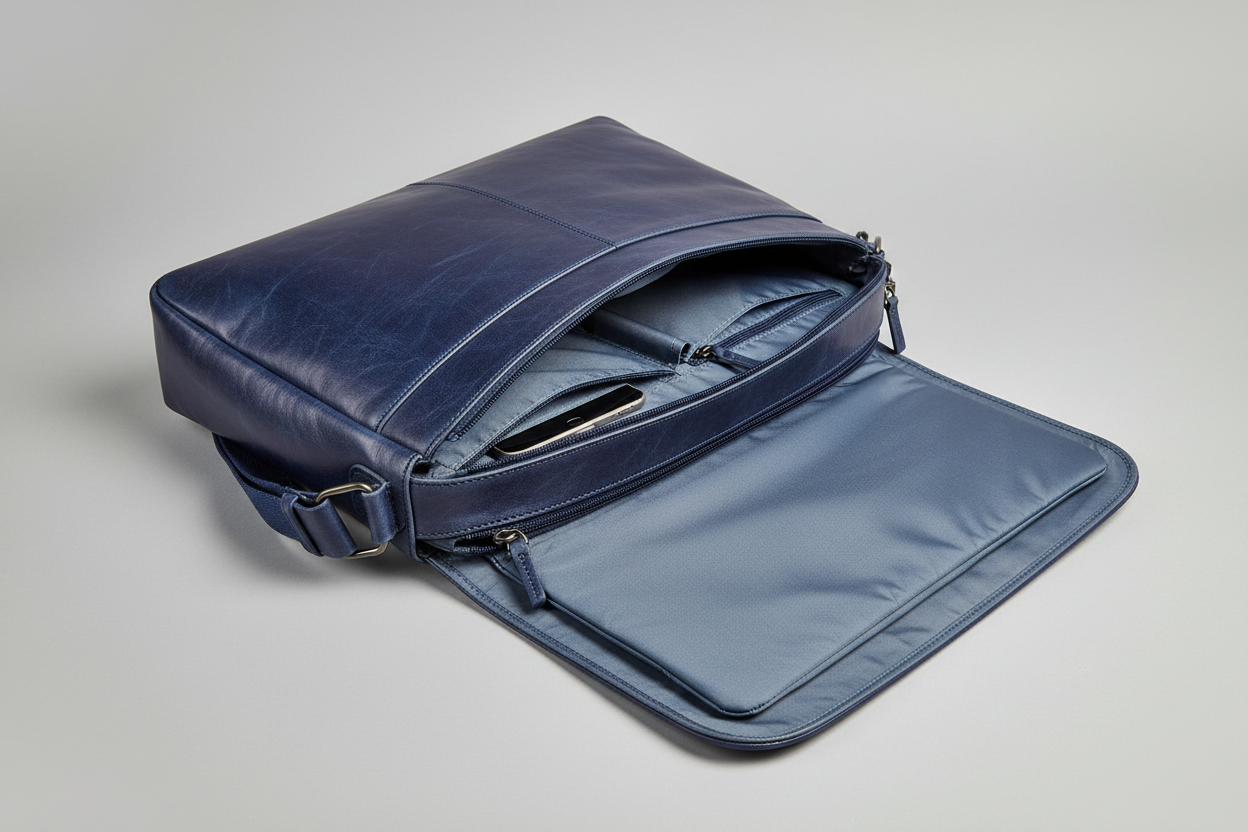 Modern Laptop Messenger Bag in Deep Marine Indigo – Laptop Compartment