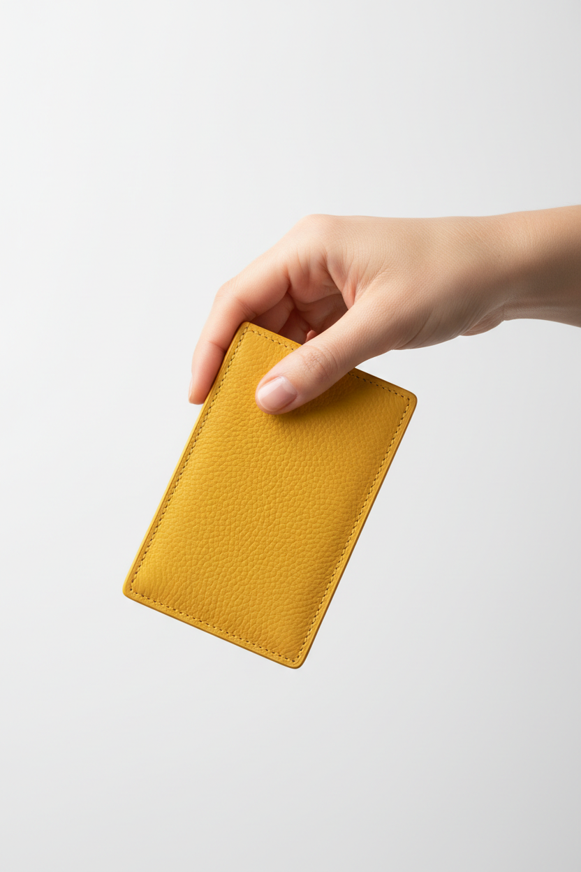 Hand holding Minimal Card Wallet in Yellow