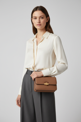 Contemporary Mini Flap Bag in Smoked Ash Brown – Female Model