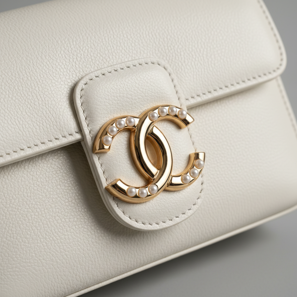 Contemporary Mini Flap Bag in Glacier Pearl White – Leather & Hardware Detail