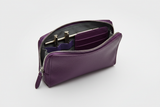 Premium Leather Utility Pouch in Purple, open zipper compartment view