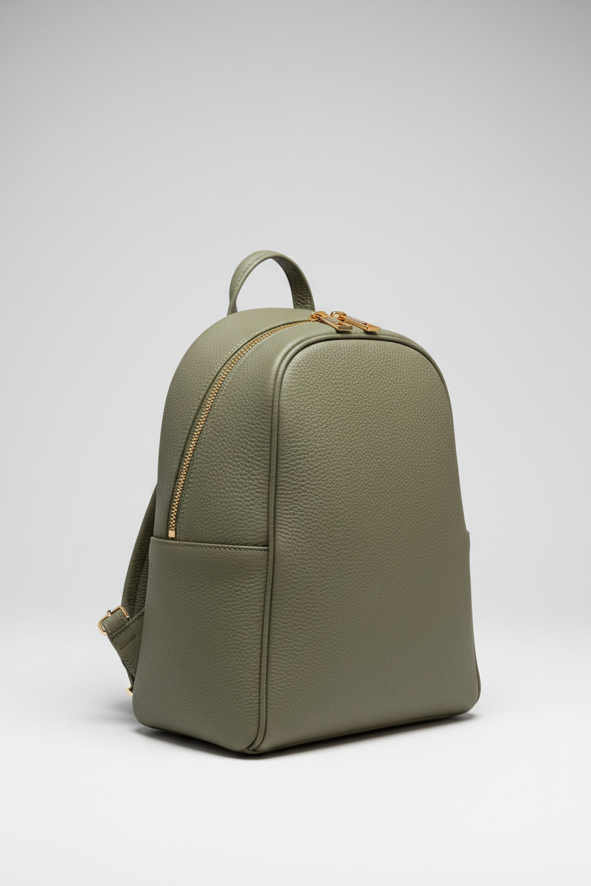 Metropolitan Fashion Backpack in Everwood Sage Green Handcrafted Grain Leather – Side Angle