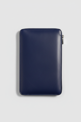 Contemporary Tech Sleeve Pochette in Deep Ocean Indigo Luxe Brushed Leather – Front View