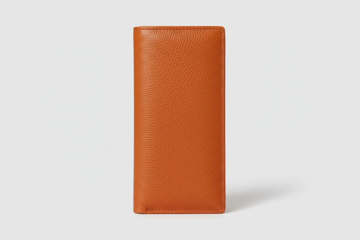 Luxury Long Wallet in Orange, front view