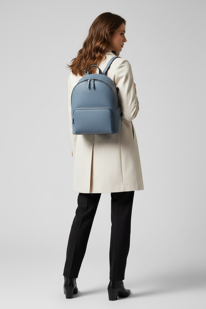 Metropolitan Fashion Backpack in Baltic Mist Blue Soft Touch Leather – Female Model