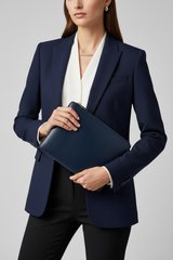 Contemporary Tech Sleeve Pochette in Deep Ocean Indigo Luxe Brushed Leather – Professional Model