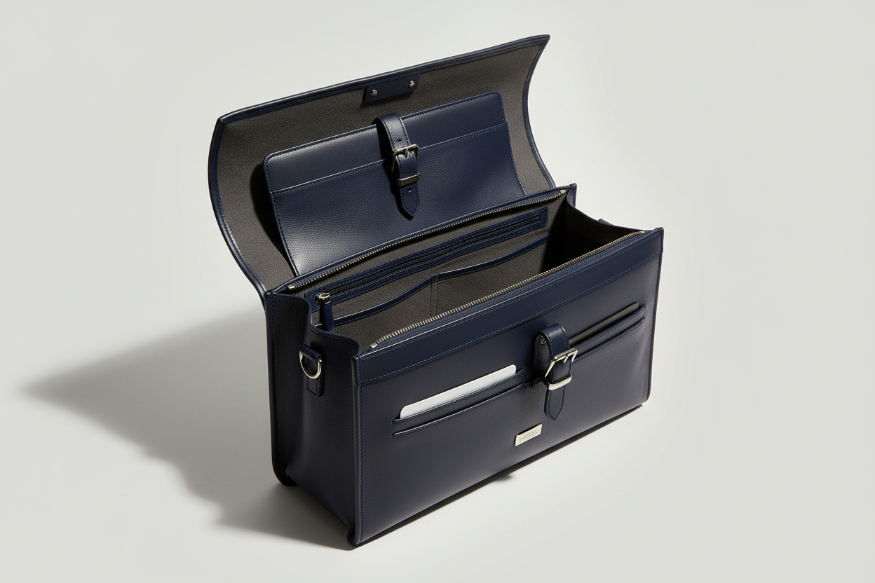 Executive Slim Briefcase in Navy Executive Blue – Interior View