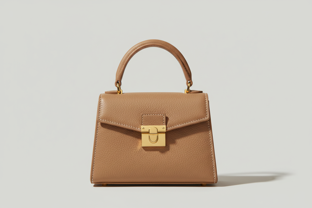 Mini Luxe Top-Handle Bag in Soft Clay Beige, front view