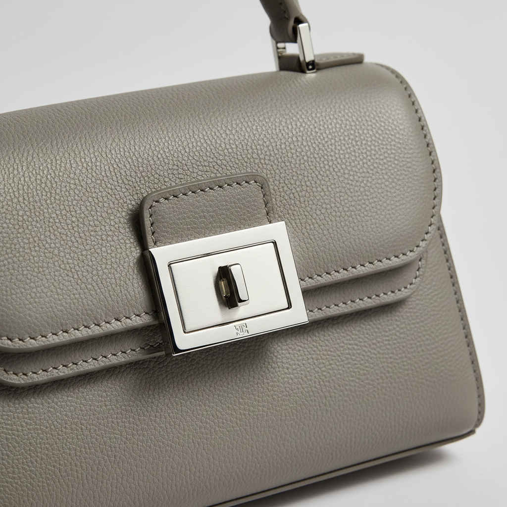 Sculpted Mini Designer Bag in Arctic Fog Grey – Leather & Hardware Detail