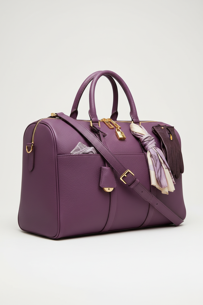 Urban Voyage Weekender in Purple Luxe Pebbled Leather — lifestyle