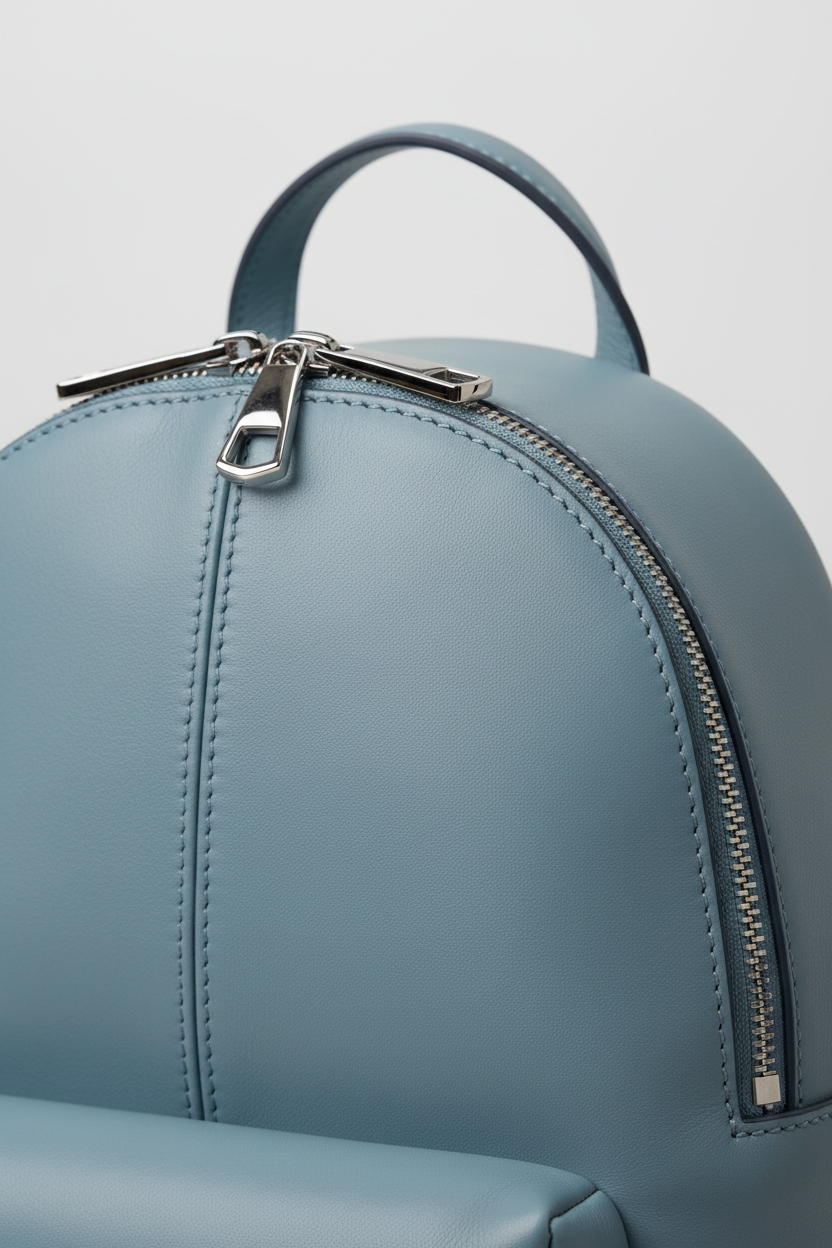 Urban Luxe Women's Backpack in Ocean Pearl Blue Smooth Italian Leather – Leather & Zipper Detail