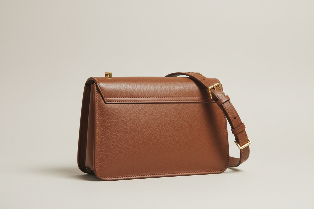 Minimal Luxe Shoulder Bag in Mocha Brown, back view