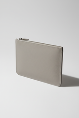 Elite Office Carry Pochette in Polar Mist Grey Matte Palmellato Leather – Angled View