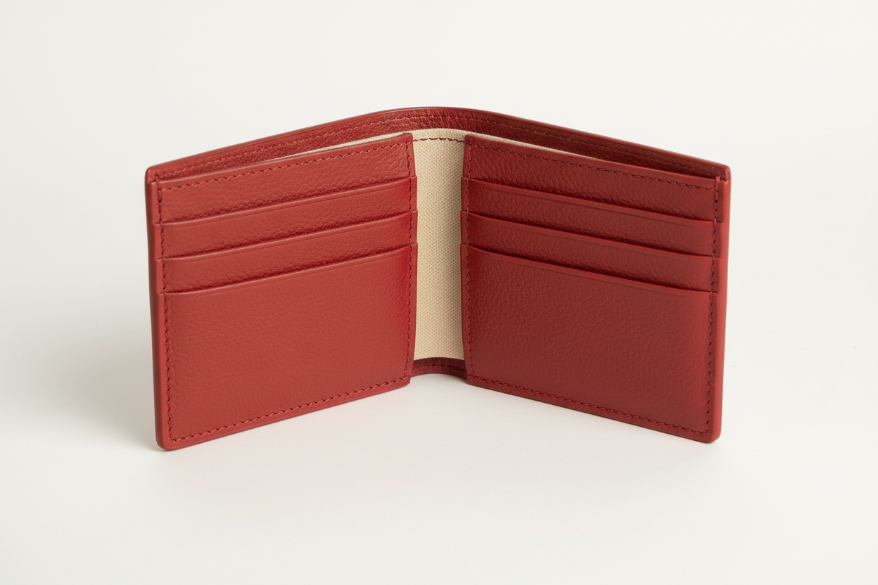 Minimal Card Wallet in Red, open interior with card slots