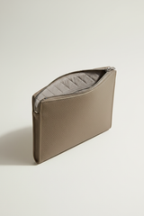 Contemporary Tech Sleeve Pochette in Silver Moss Taupe Premium Structured Leather – Interior View