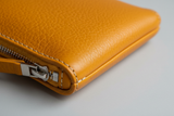 Premium Leather Utility Pouch in Yellow, premium saddle leather macro close-up