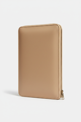 Quiet Luxury Tablet Pochette in Champagne Drift Beige Brushed Office Leather – Front View