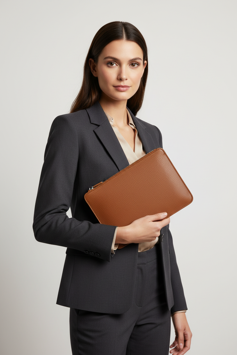 Elite Office Carry Pochette in Claywood Brown Handcrafted Grain Leather – Professional Model