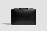 Premium Zip Work Portfolio in Onyx Steel Black Smooth Executive Leather – Front View