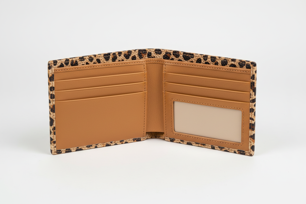 Premium Leather Wallet in Animal print, open interior view