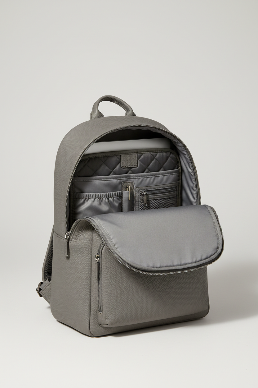 Metropolitan Business Backpack in Granite Mist Grey Refined Matte Leather – Laptop Compartment