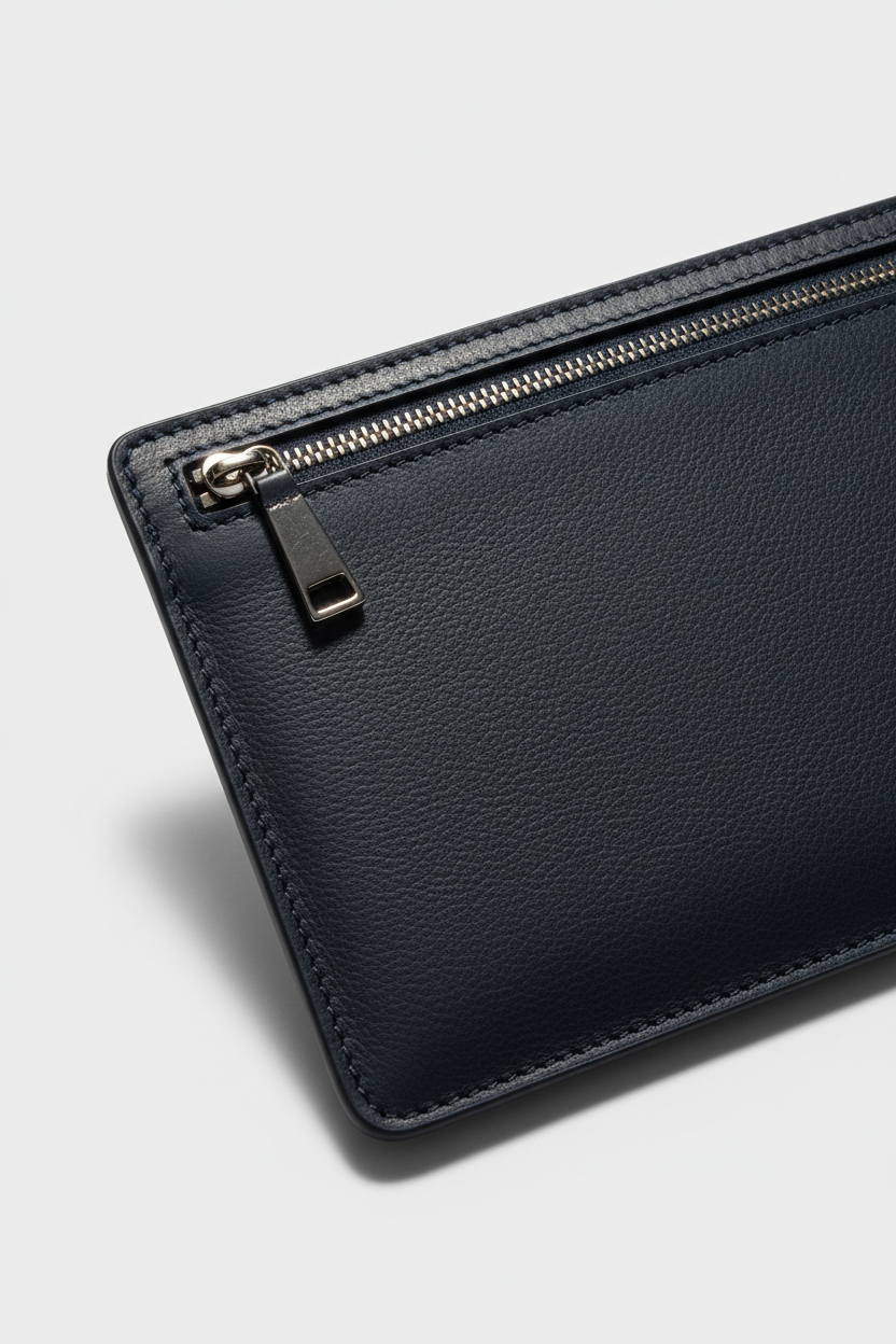 Executive iPad Pochette in Harbor Navy Blue Premium Matte Leather – Leather & Zipper Detail