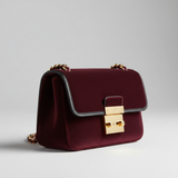 Contemporary Mini Flap Bag in Velvet Noir Burgundy – Side Angle