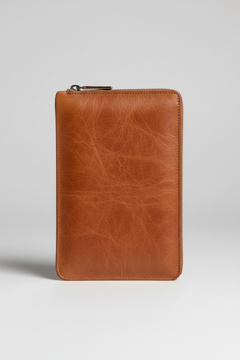 Elite Office Carry Pochette in Claywood Brown Handcrafted Grain Leather – Front View
