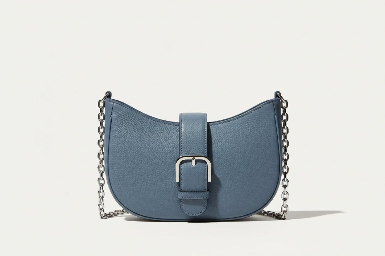 Soft Curve Shoulder Bag in Dusty Blue, front view